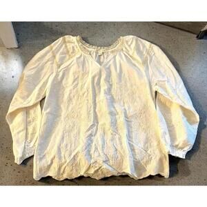 Size M White Cotton Women's Cactus + Pearl Embroidered Peasant Top